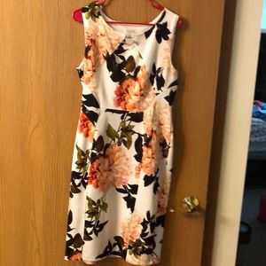 Brown and cream floral print body shaping dress